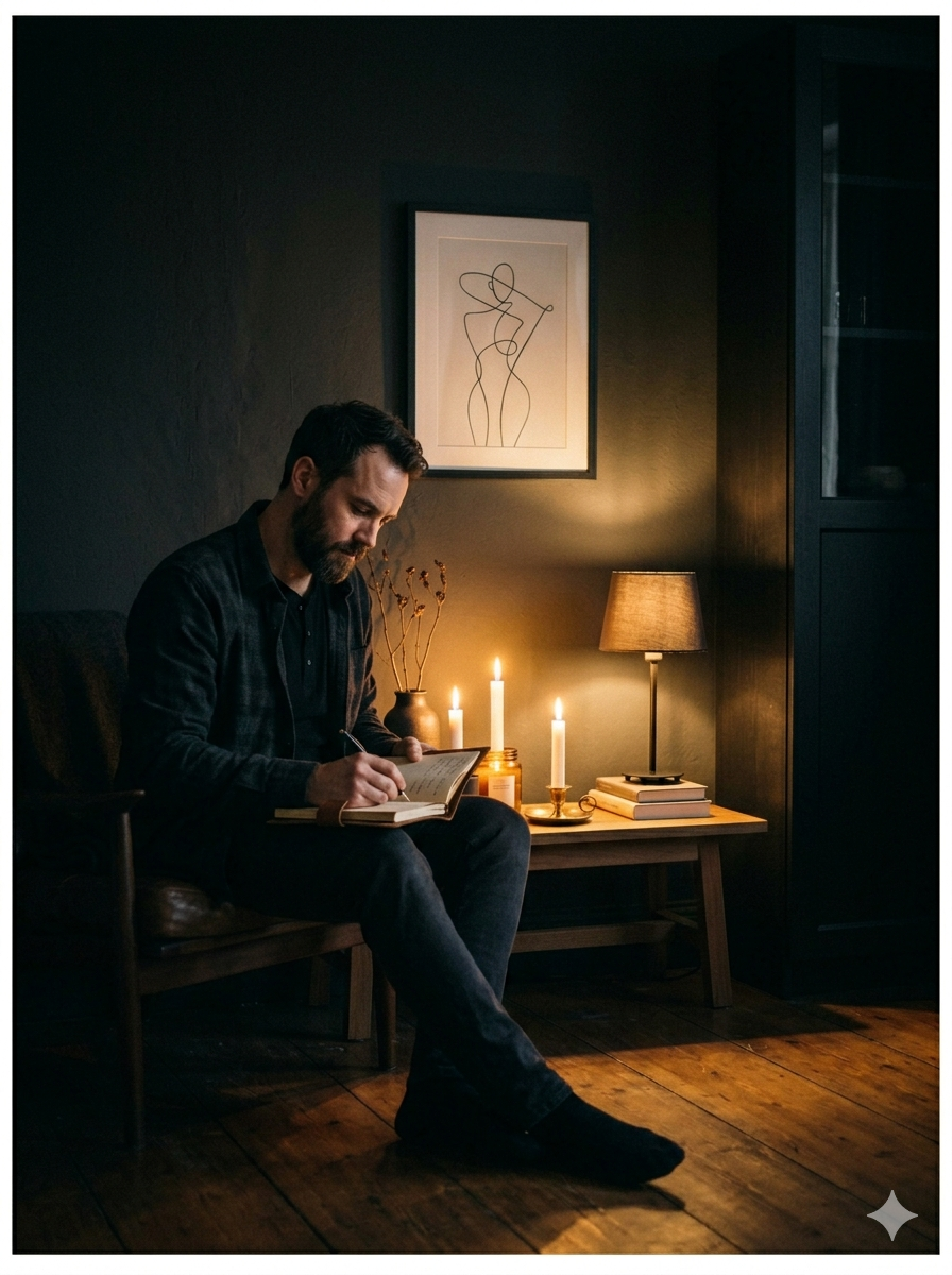 Man performing an evening wind-down ritual